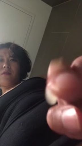 Young Asian Tranny jerking off in shower and big load of cum shot