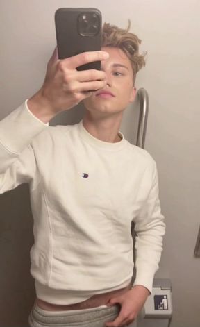 Blond German shows his cock in the toilet of the train