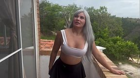 Blonde milf Karen Sleent gets a sloppy blowjob with cum inside
