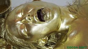 Asian in gold paint pleasured