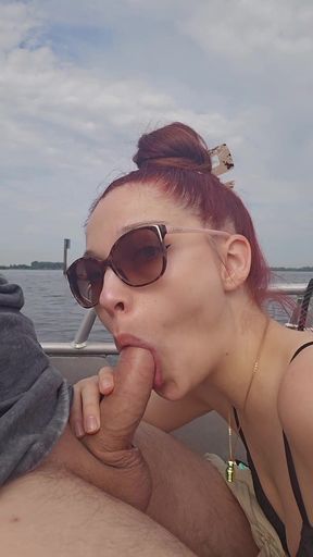 A Real Blowjob on a Boat - Amateur Redhead Outdoor POV
