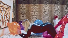 Alla blows up 6 balloons with her mouth and fucks them hot and gets an orgasm and wears a latex catsuit !!!