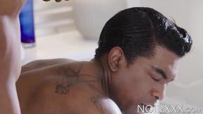 ”Blonde hunk Adrian Hart buries his meaty prick inside my deep booty”