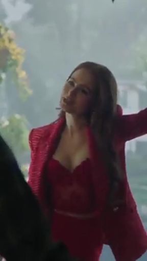 Curvy Madelaine Petsch shows off her big boobs while giving a cute