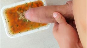 Soup with Own Cum - Flavoring Delivered Food From Restaurant with Own "flavor" and Tasting It