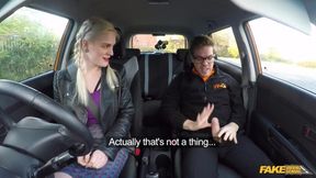Fake Driving School - Instructor caught jerking off by a hot blonde with big boobs
