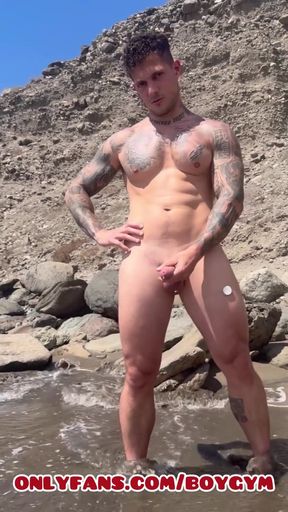 My Big Cock Cums in a Public Beach