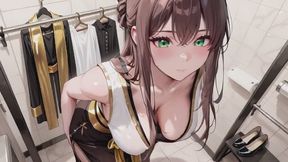 The Golden-Haired Goddess splits her legs in the wooden tub, transitioning from kneeling to side-lying with a wet, teasing gaze.