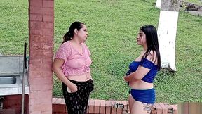 cunada se aprovecha de que se van todos de casa para repetir sexo lesbico con la novia de su hermano y lo hacen al aire libre - porno en espanol