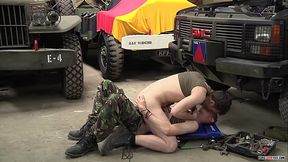 Soldiers Dylan Thorne and Olly Tayler anal breed after BJ