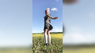 SHY sexy dress FIELD grass WHITE knee socks