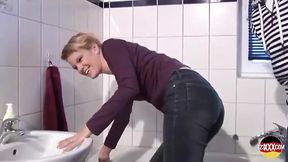 A Slim Blonde Whore From Germany Gets a Quick Fuck Before a Shower