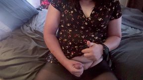 Trans Girl in a Short Dress and Pantyhose Masturbating