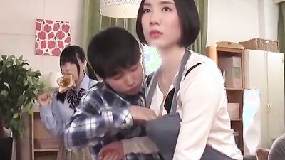 Watch as mature Asian MILF stops the time with son's help