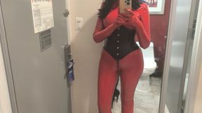 Rubberdoll Sura walking through the hotel corridors