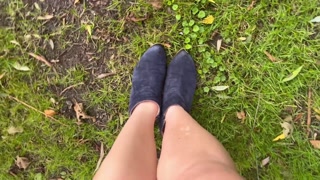 Desperate wetting accident outdoors piss on shoes and dress after party
