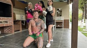 #80. Bondage socos na Barriga tres mulheres amarram homem lutador de MMA Allan Guerra Gomes e enchem de socos no corpo Inara a Doutrinadora Melissa Ramos Márcia copy