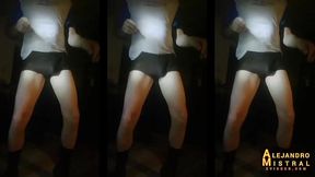 ALEJANDRO MISTRAL  sexy hombre maduro bailando en calzoncillos viejos y rotos con la verga erecta a punto de reventarlos