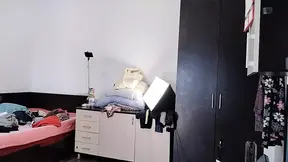 Amateur wife enjoys trying on clothes and cutting them. Amateur wife dances naked in the house.