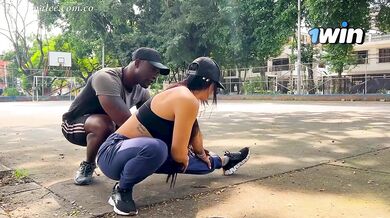 Busty MILF trainer rides massive black cock after grueling workout