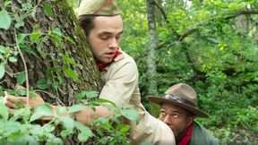 Scout boy meets black anaconda in the jungle!