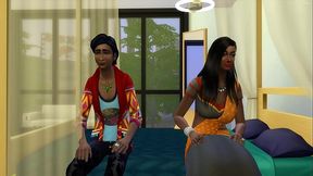 Indian step mom catches her masturbating on the bed In His Room Then she called him to her room to help him have sex for the first time