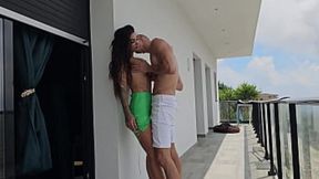 Susy Gala rides Tommy Cabrio's big cock in outdoor bedroom