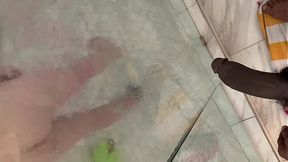 Stepbrother caught jerking off and sneaking peek at hot stepsister &mdash;  she never saw a bigger dick&#x1F346; and made me cum in the shower&#x1F6BF; with her