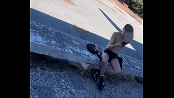 Amateur boy spied freeballing and exposing his boner