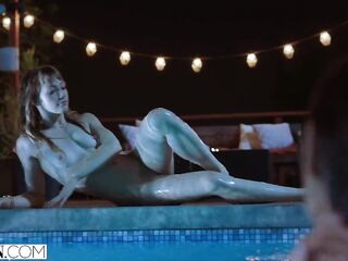 VIXEN - Janice Griffith and ivy wolfe sneak into backyard for nighttime pool enjoyment
