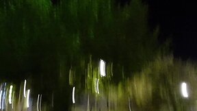 Outdoor pantyhose walk with nylon penis sleeve jerk off