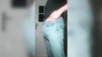 Bearded guy masturbates in a thick diaper under his pants