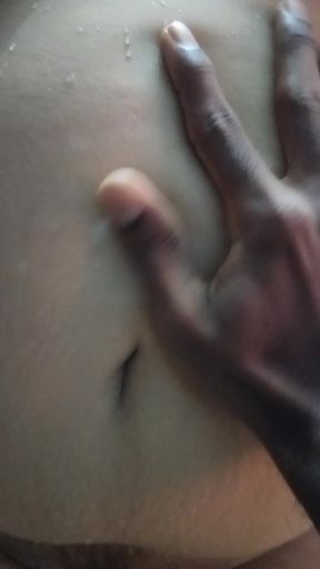 Navel Queen after fresh bath in Shower - Navel play of a Desi chubby bbw wife