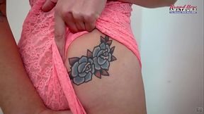 Skinny tattooed brunette Parker sucks big cock while finger fucking herself