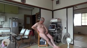 Japanese old man masturbation erect penis semen flows