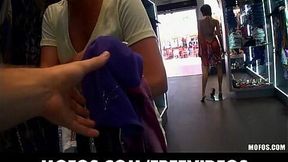 Skinny amateur Katie King gives a POV blowjob in public