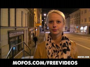Sweet blonde Czech college is paid for sex in outside