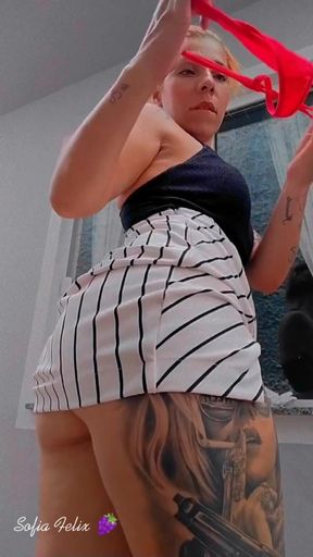 Redhead Cleaning the Window Showing off - Sofia Felix