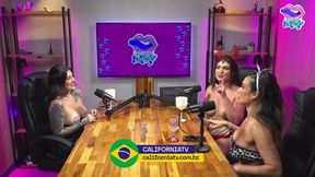 Hottest Podcast Ever: Tattooed chestnut-haired and blonde host strip guest's lingerie & wild orgy begins