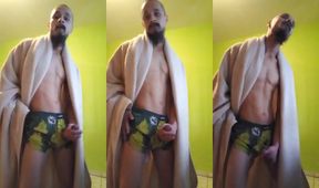Mexican twink buzzcut cum drip at gay Christmas solo jerk