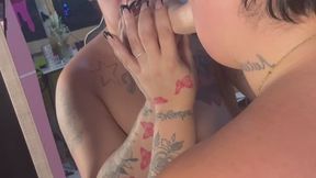 Mirror dildo blowjob