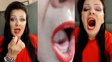 Red Lipstick Big Wide Open Mouth Tour with Tongue and Teeth