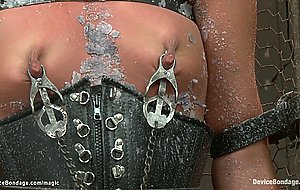 Sub standing bent over and cuffed