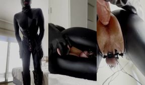Latex Slave Ass Ripped By Dildo Chastity Cage Bursting Cum Flood