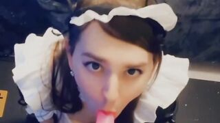 Maid POINT OF VIEW inhales your pink cigar and takes a facial cumshot.