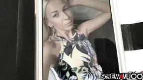 Hotty blonde with real tits takes a hard cock blasting