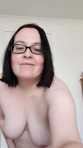 Wife stripping off bouncing big breasts and belly, wiggling ass