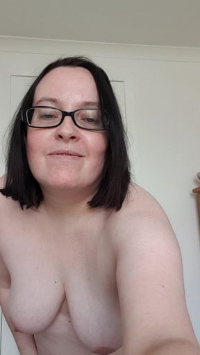 Wife stripping off bouncing big breasts and belly, wiggling ass