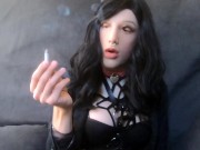 Smoking while in female mask