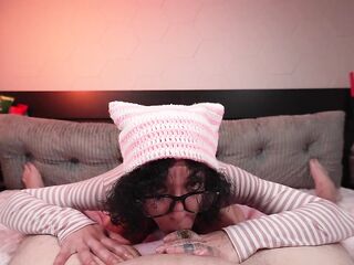 Lustful Nerdy Egirl Mouths Your Schlong to get Her Glasses Overspread with Your Cum